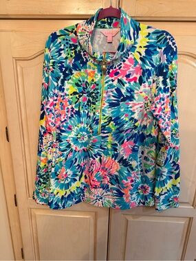 Lilly Pulitzer Turquoise Floral Zip Mock-Neck Pullover